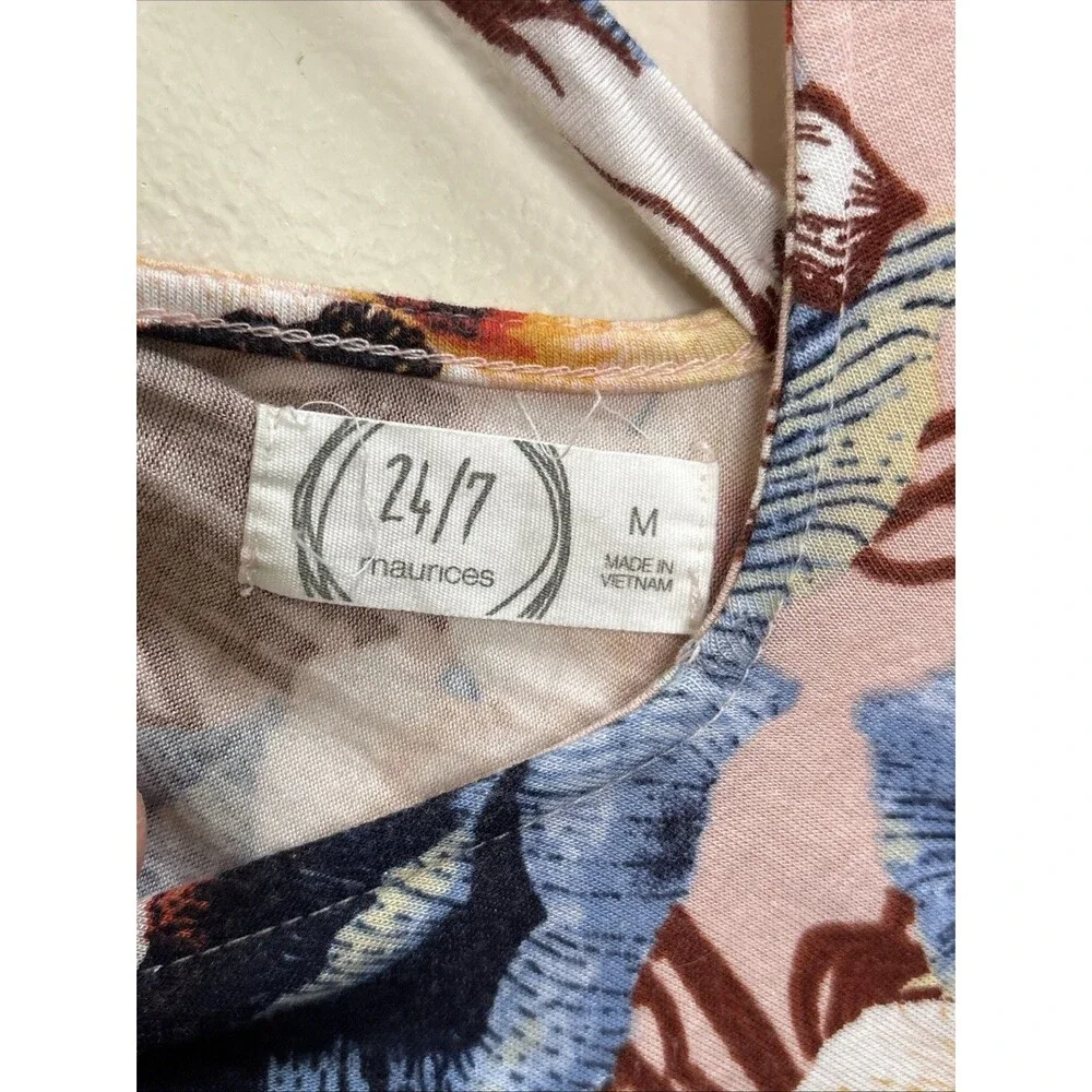 24/7 Maurices Floral Midi Dress M Pink Floral Cottage-core Boho Festival Casual - Picture 5 of 10